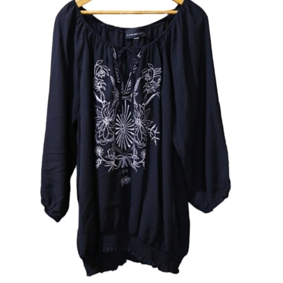 Lane Bryant Black With White Embroidered & Sequin Semi Sheer Top Plus Size 2X - Picture 1 of 13